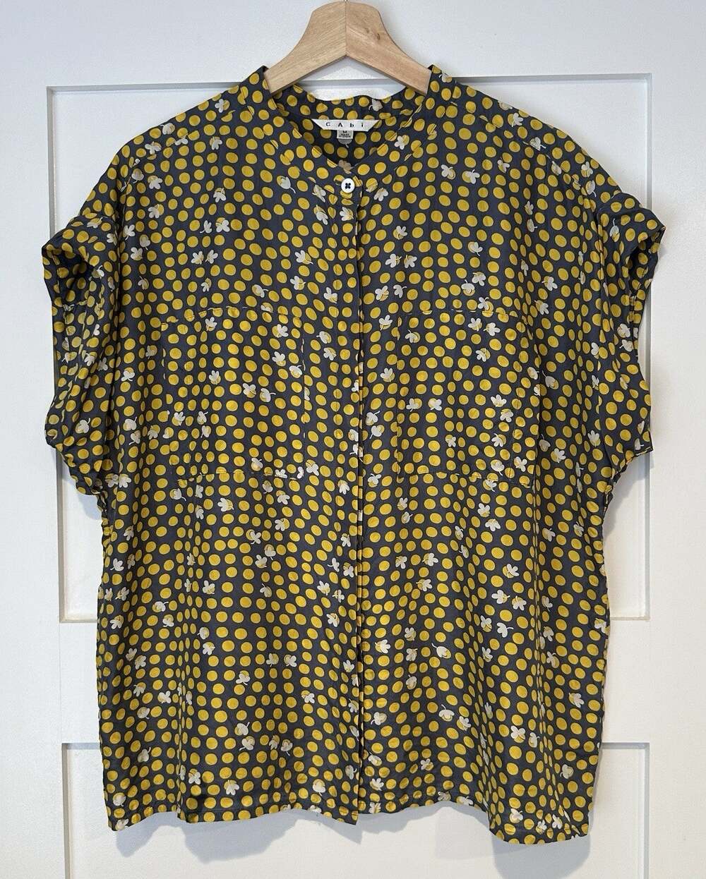 CAbi # 183 Women's Silk Clover Polka Dot Sleeveless Blouse Size M